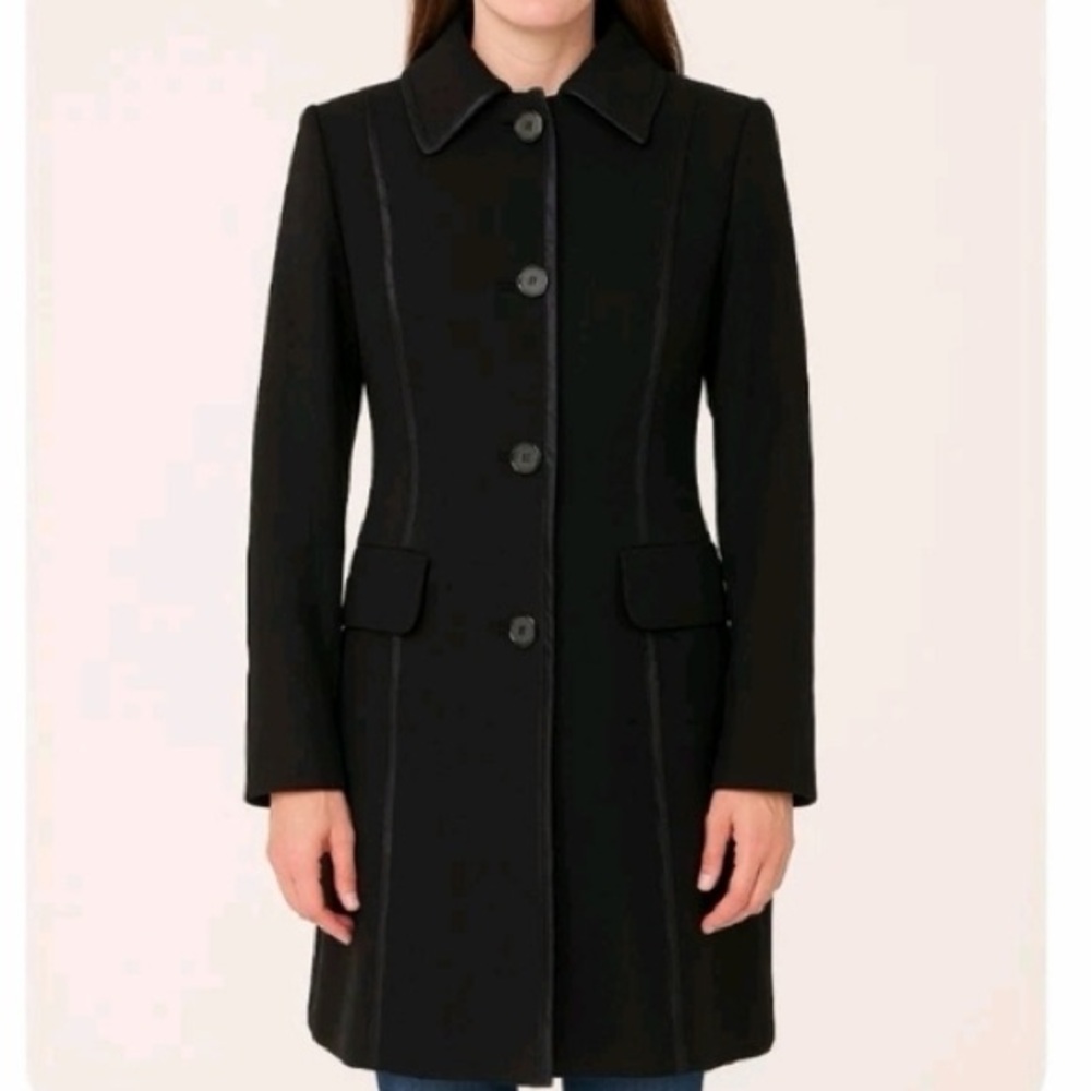 Banana Republic Classic Black CanvasTrench Coat with Blue Shiny Hem Detailing